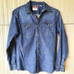 Wrangler western blue denim pearlsnap shirt